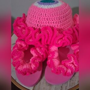Vibrant Pink Ruffled Hat and Sandals Set